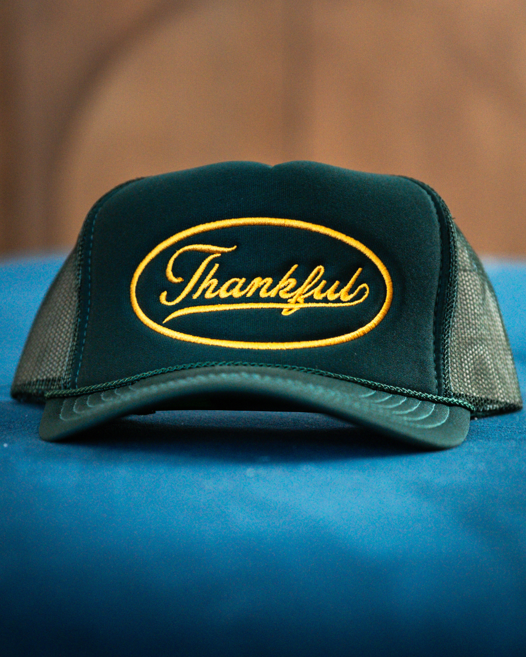 Thankful forest green & yellow trucker hat