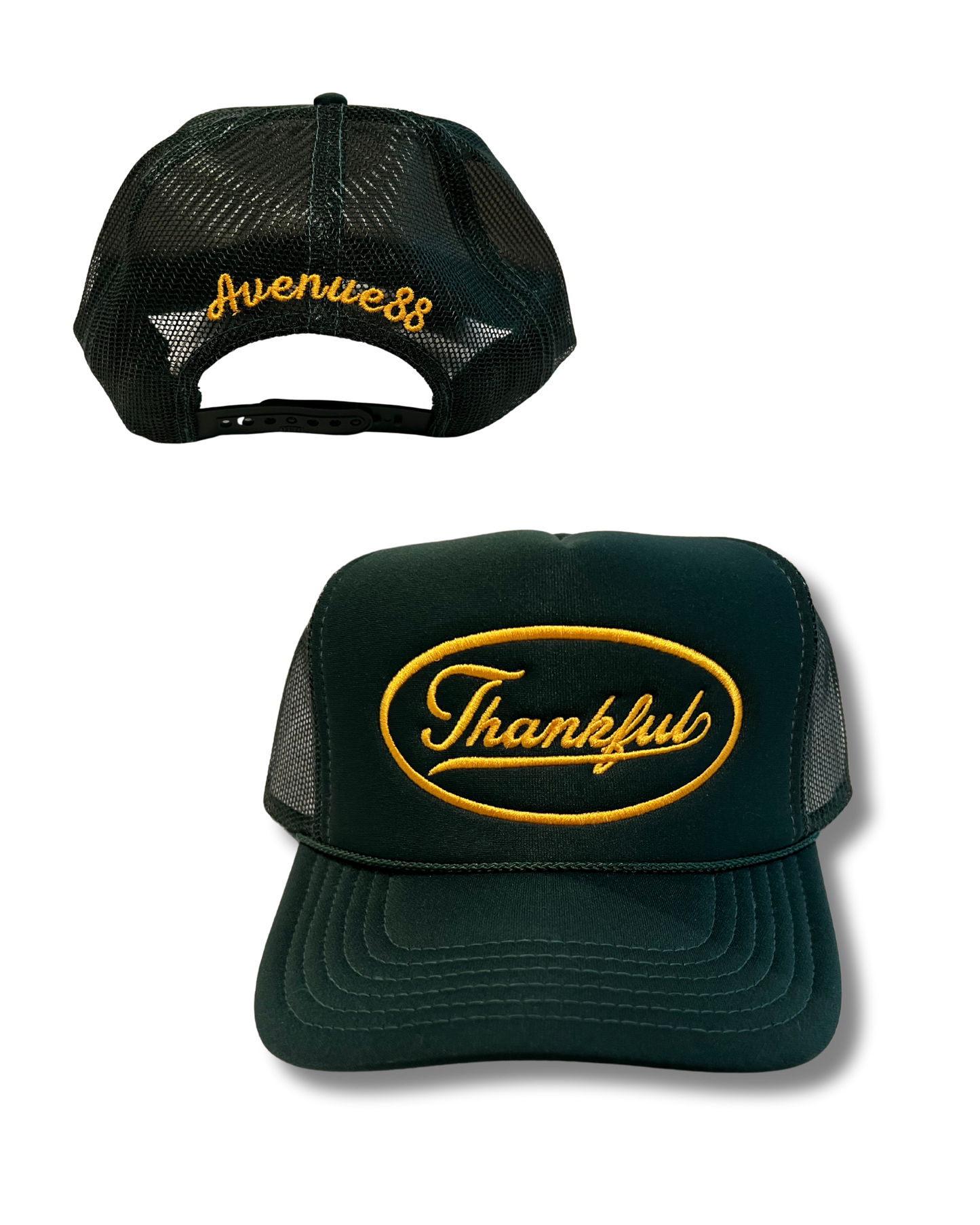 Thankful forest green & yellow trucker hat