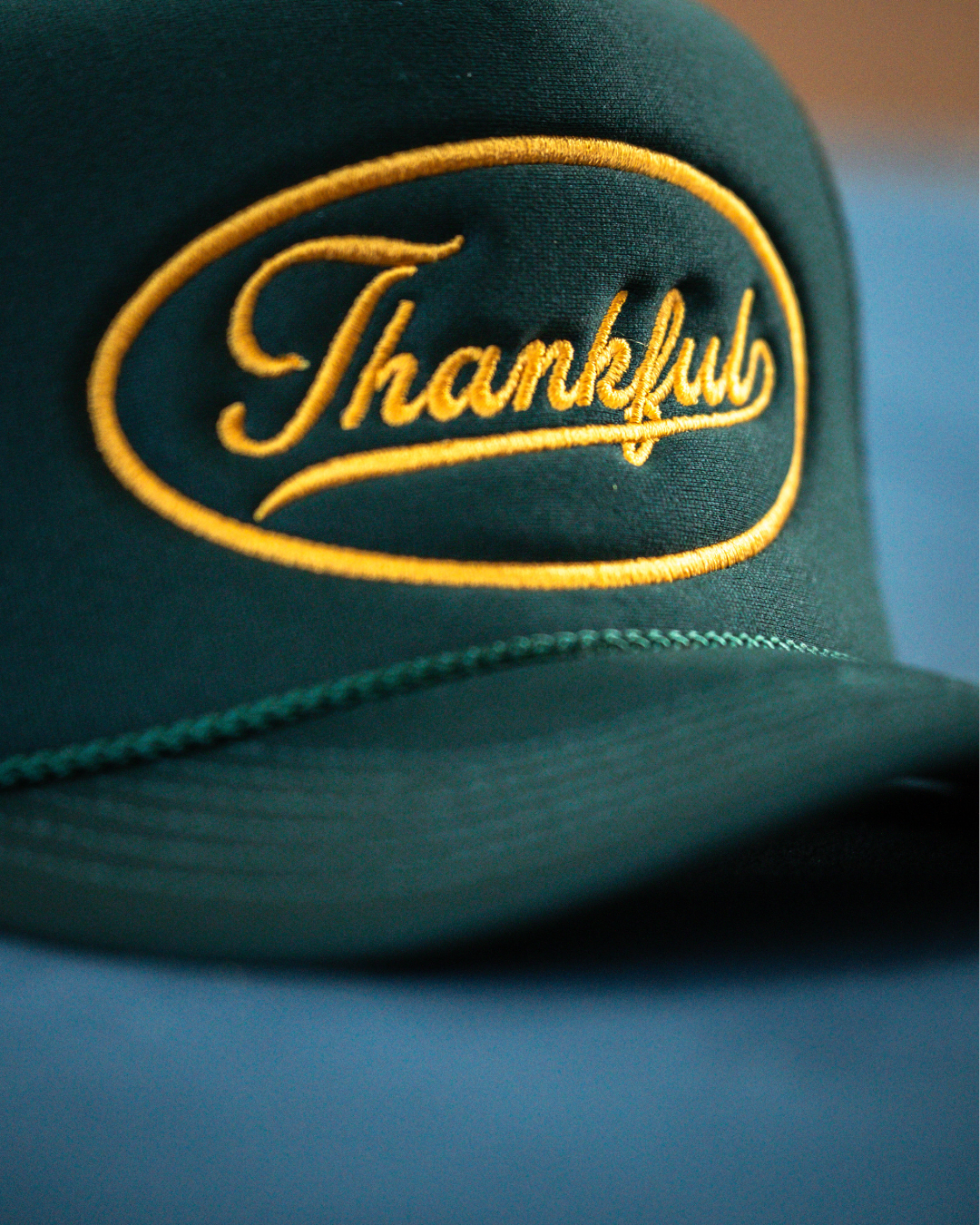 Thankful forest green & yellow trucker hat