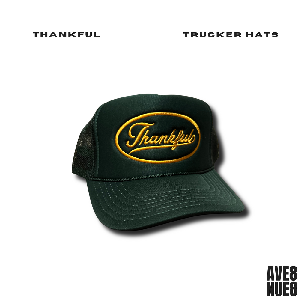 Thankful forest green & yellow trucker hat