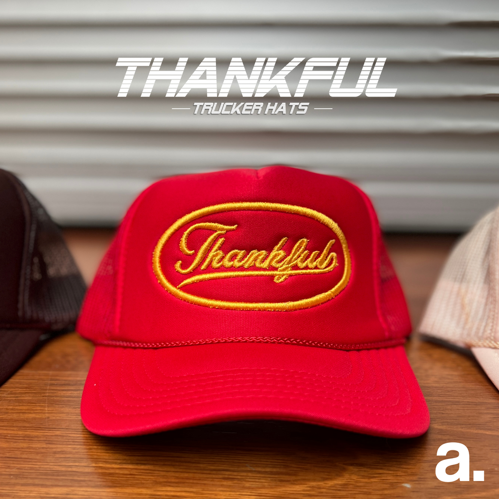 Red Thankful trucker hat