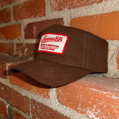 Brown vintage inspired patch logo hat