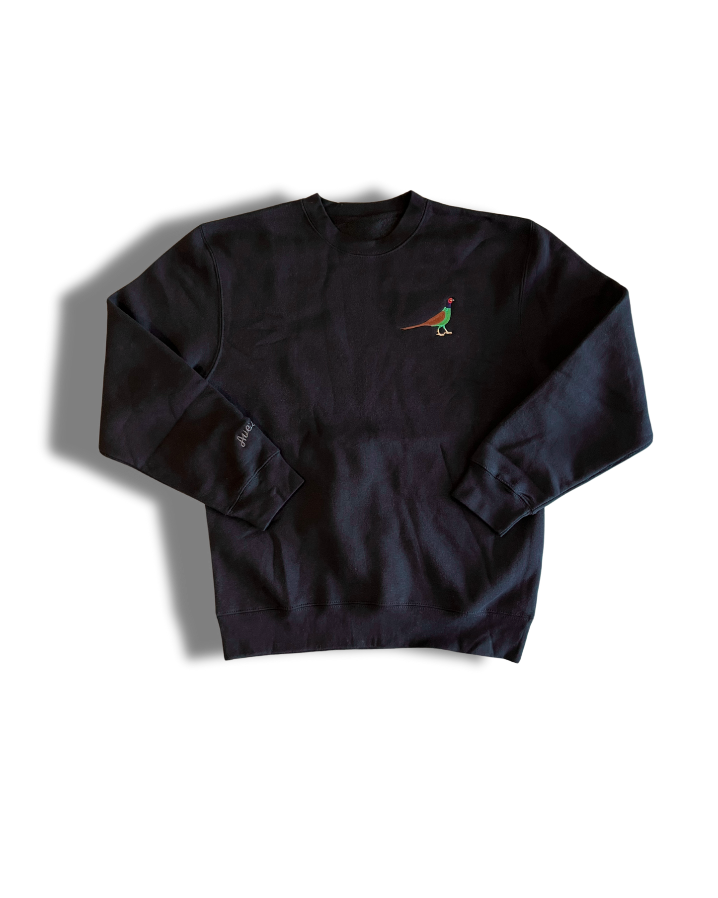 Black wildlife pheasant crew neck