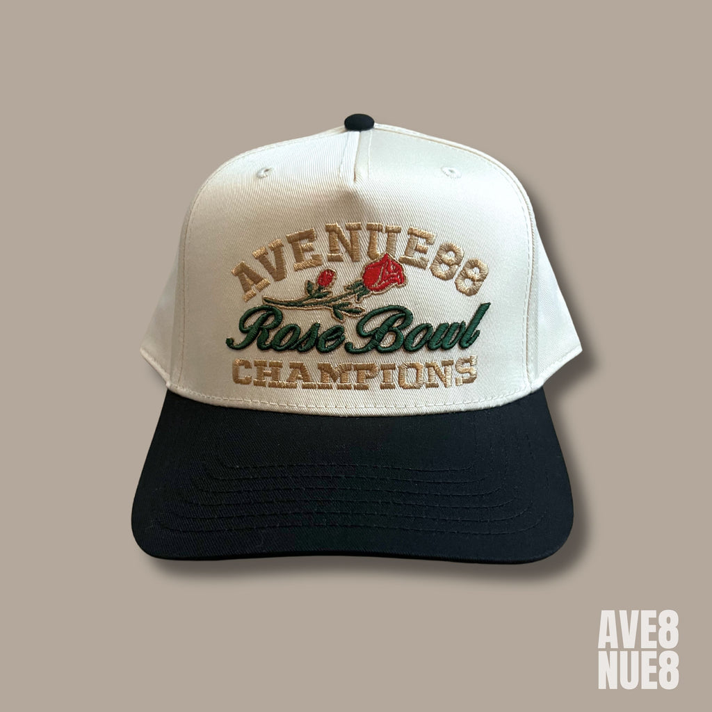 Black Brim Rose bowl champion 5 panel snap back