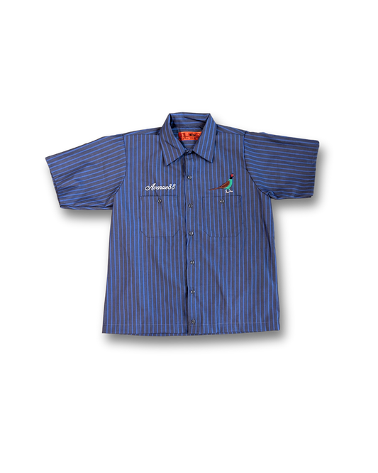 Gray and light Blue Cropped Pinstriped Workmen Shirt