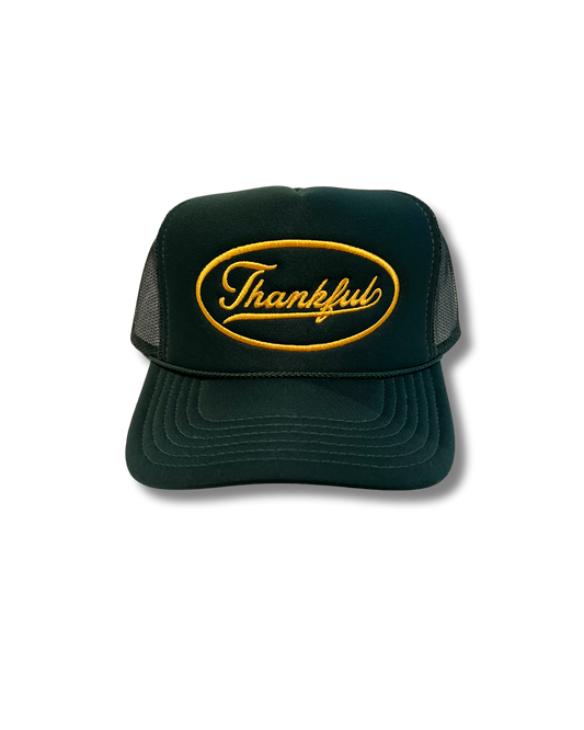 Thankful forest green & yellow trucker hat