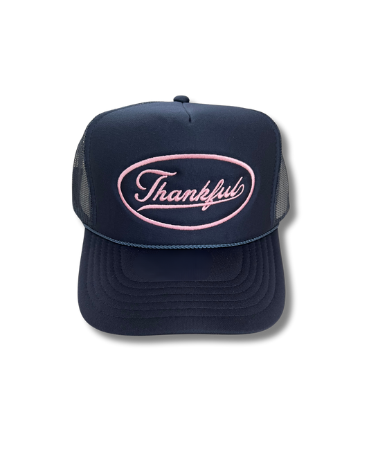 Navy blue / pink Thankful trucker hat