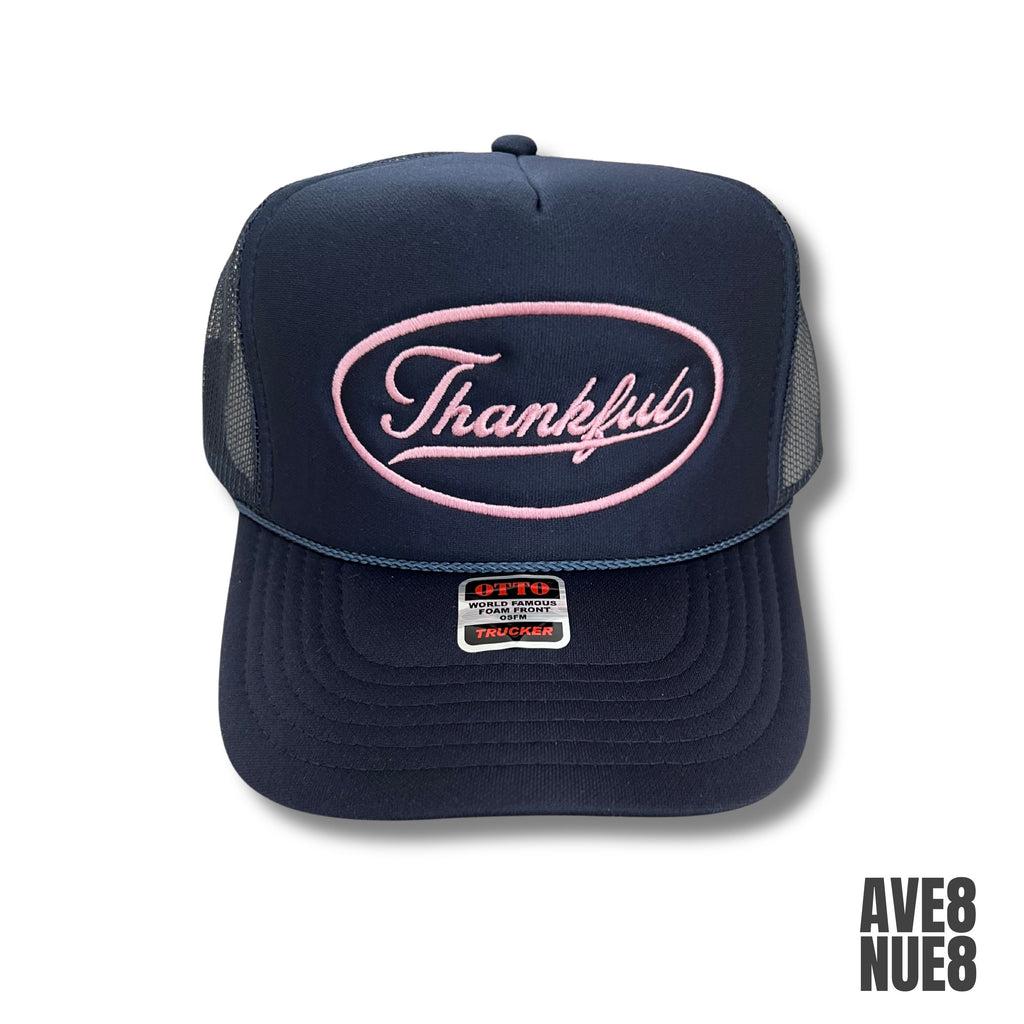 Navy blue / pink Thankful trucker hat