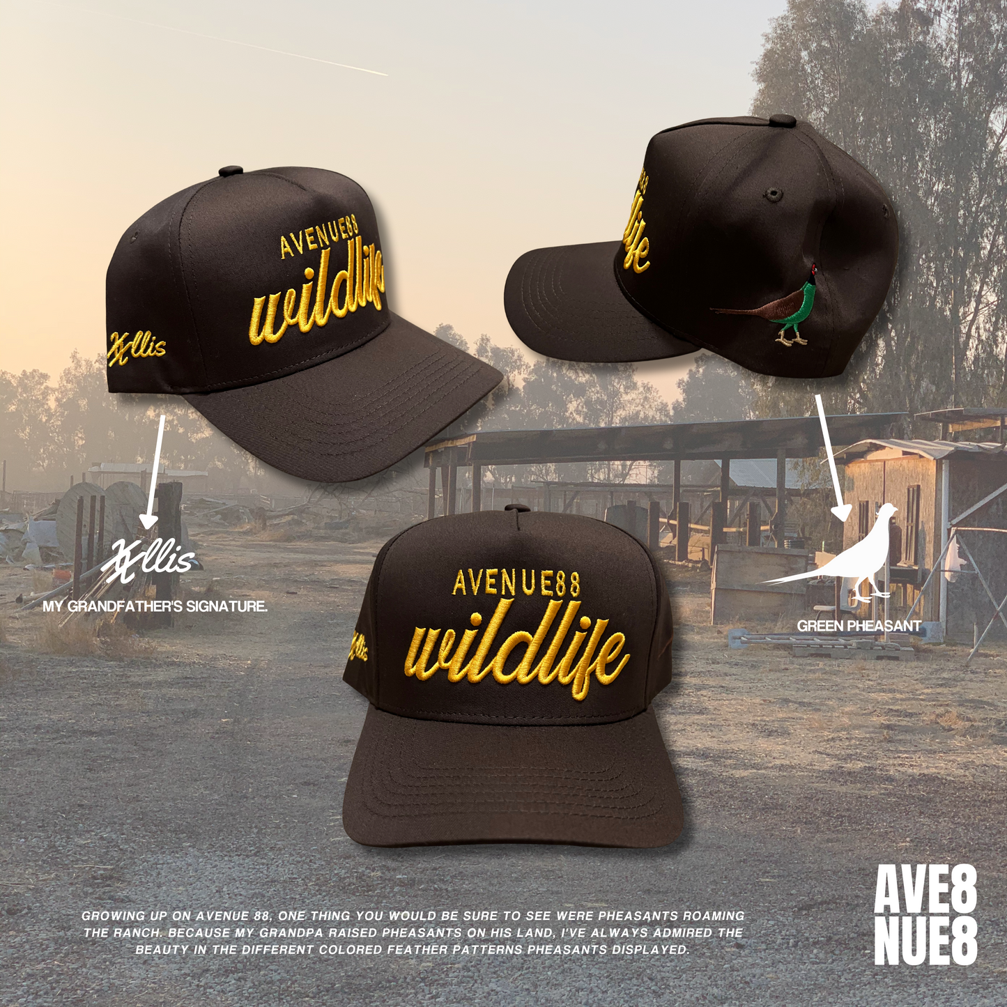 Brown & Yellow wildlife baseball cap (snapback)