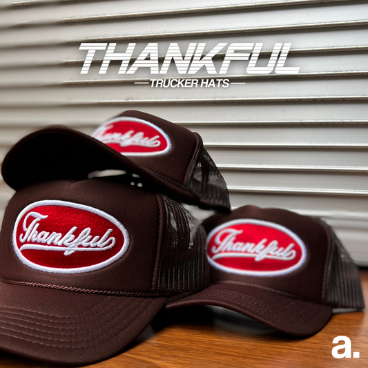 Brown thankful trucker hat