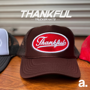Brown thankful trucker hat