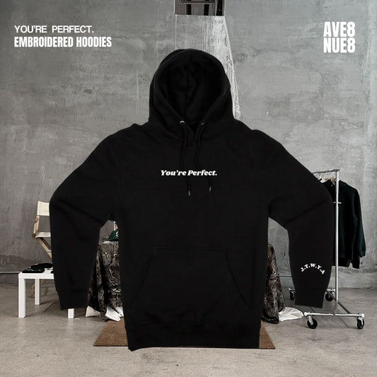 You’re Perfect embroidered hoodie Black and white