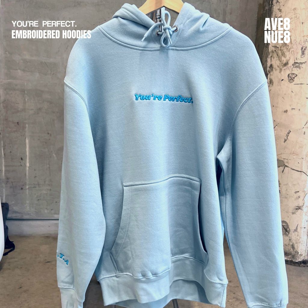You’re Perfect embroidered hoodie Blue mist turquoise