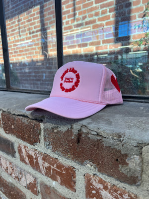 Pink valentine trucker hat